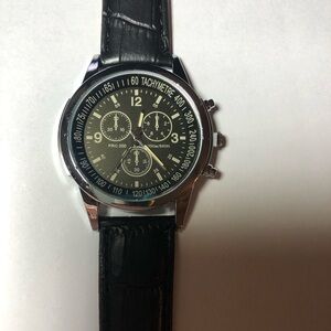Men's Black Leather Strap Watch